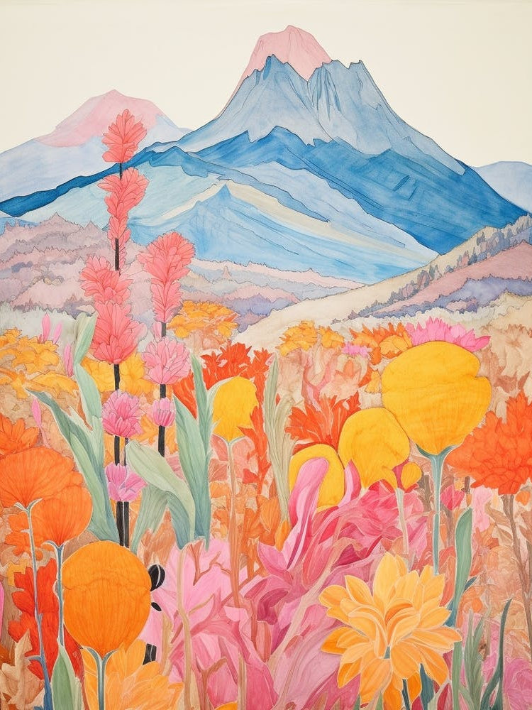 Popocatepetl Mexico 2 Colourful Mountain Illustration