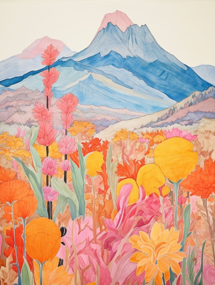 Popocatepetl Mexico 2 Colourful Mountain Illustration