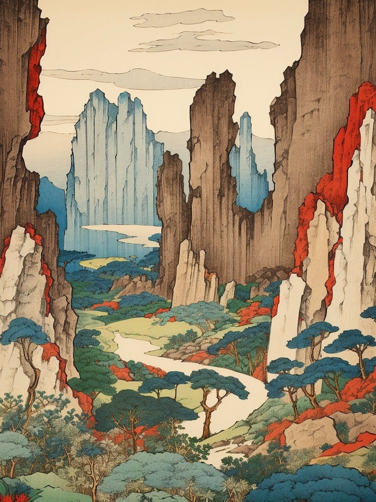 Shosenkyo Gorge, Japan Vintage Travel Art 2