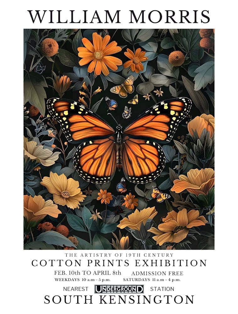 William Morris - Cotton Prints Exhibition Vintage Butterfly