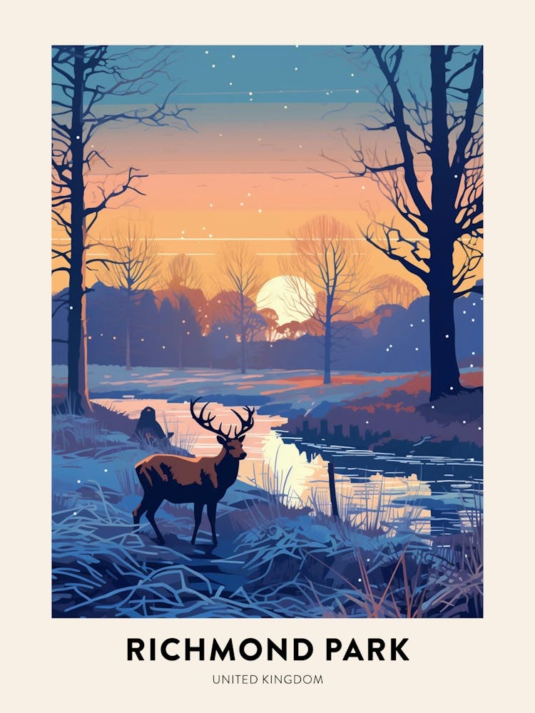 Winternacht Reiseplakat Richmond Park England 2