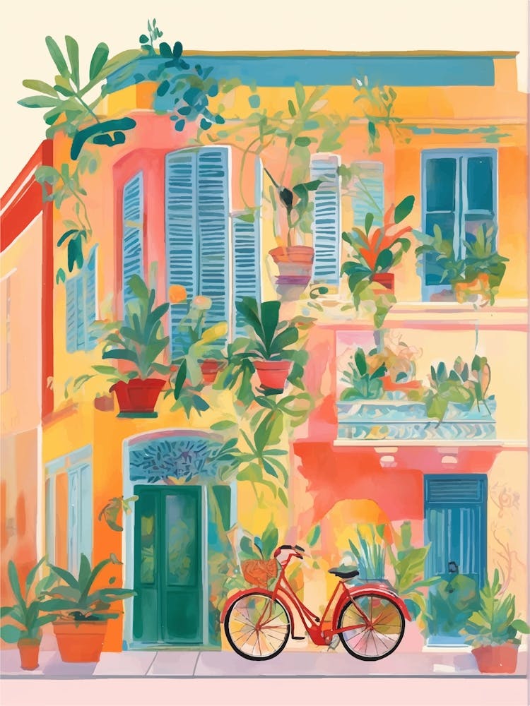 Colorful facade and retro bike