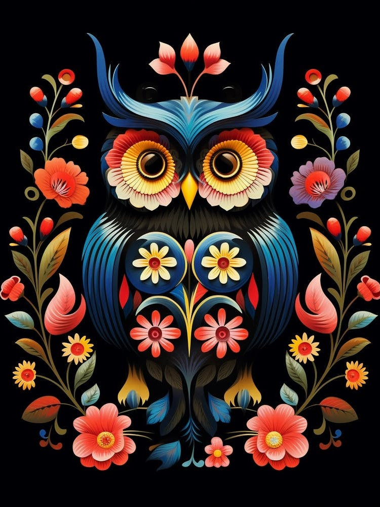 Folk Bird Illustration Eastern Screech Owl 2