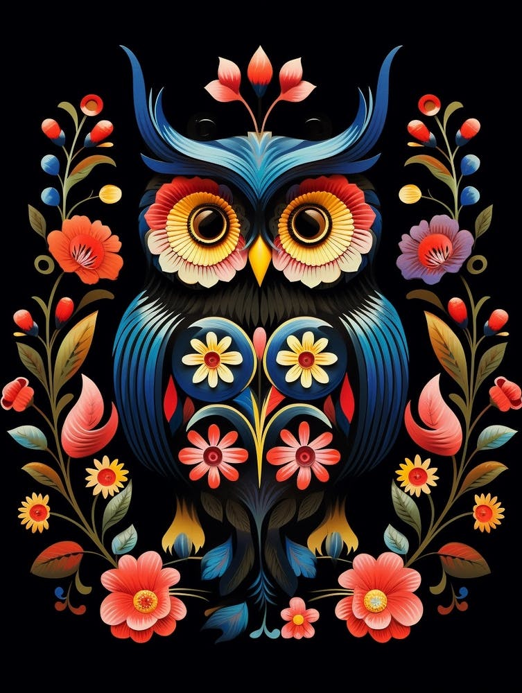 Folk Bird Illustration Eastern Screech Owl 2