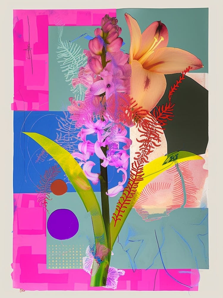 Hyacinth 1 Neon Flower Collage