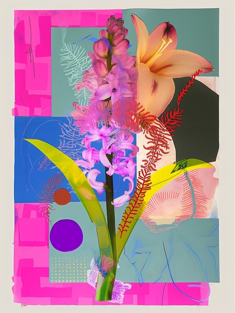Hyacinth 1 Neon Flower Collage
