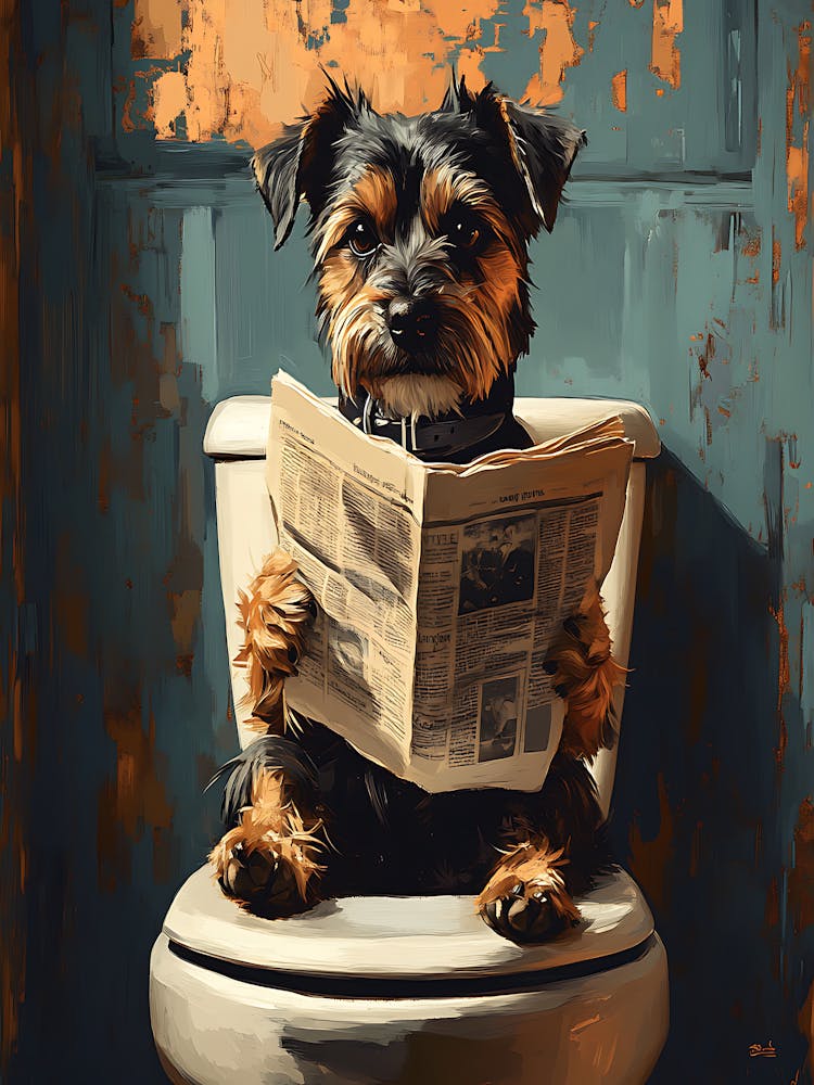 Dog Reading Newspaper On Toilet 7