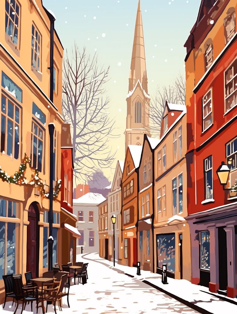 Vintage Winter Travel Illustration Bristol United Kingdom 2