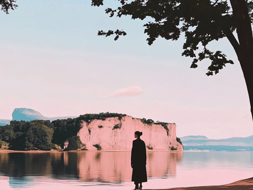 Portrait Of A Woman Standing By A Lake