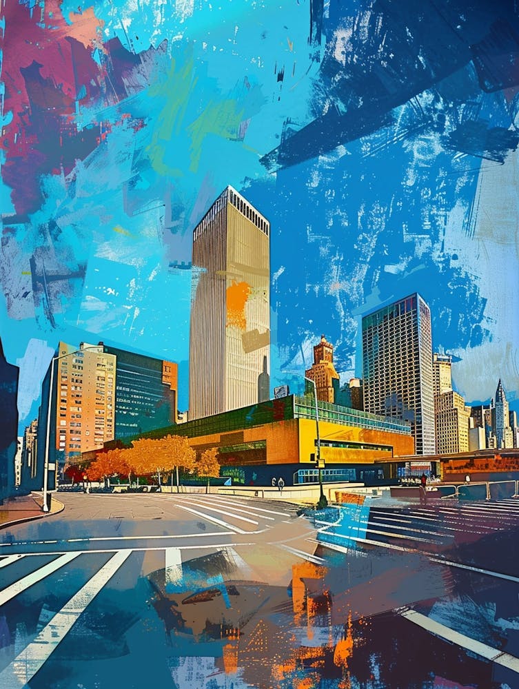 The United Nations Headquarters New York Colourful Silkscreen Illustration 2