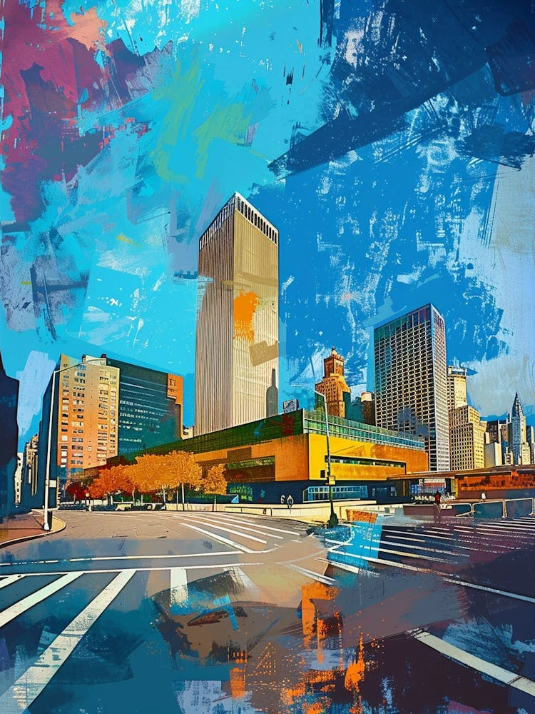The United Nations Headquarters New York Colourful Silkscreen Illustration 2