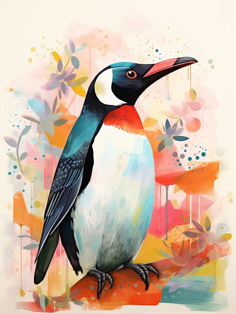 Vogelgemälde Collage Pinguin 2