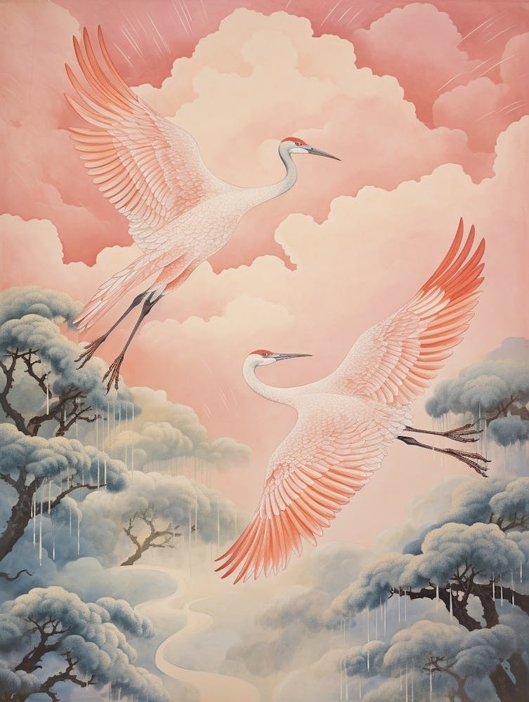 Estampe d'Oiseau d'Inspiration Japonaise Vintage Émeu 2