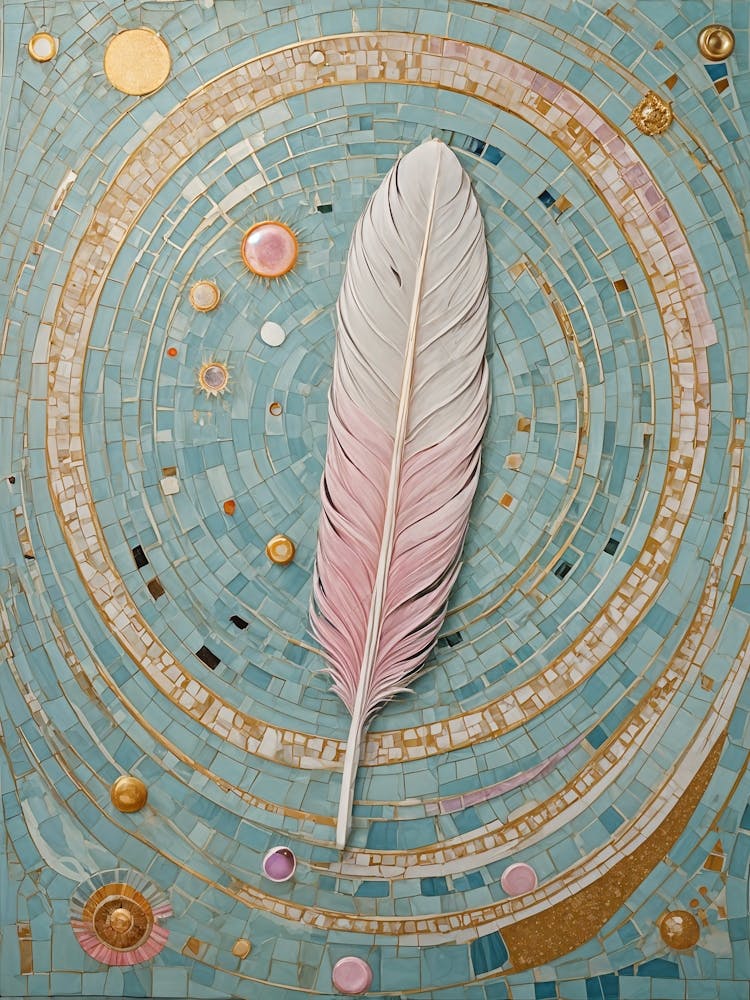 White Feather On Whimsical Mosaic
