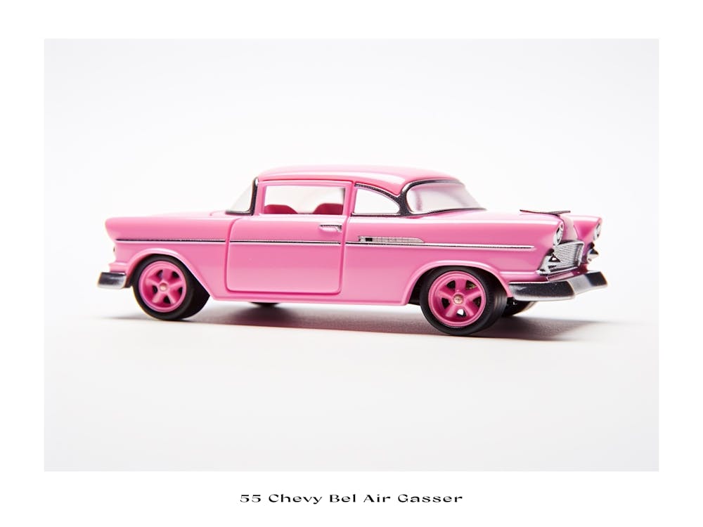 Toy Car 55 Chevy Bel Air Gasser Pink Poster