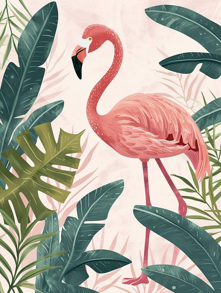 Chilean Flamingo Bird Of Paradise Minimalist Illustration 4