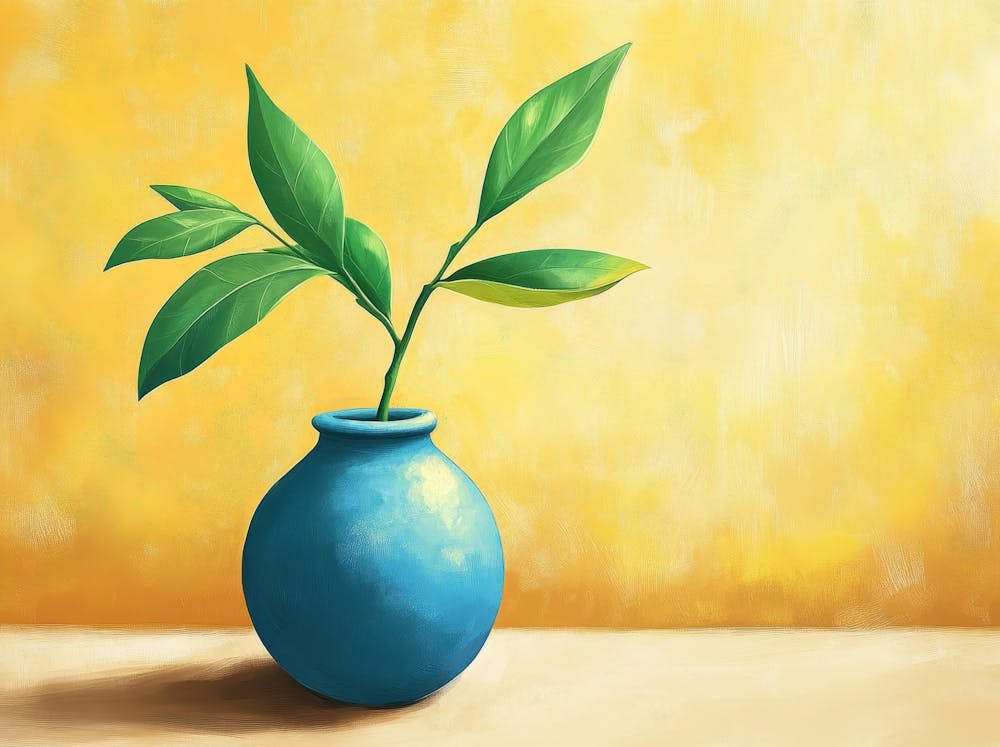Blue Vase With A Leaf