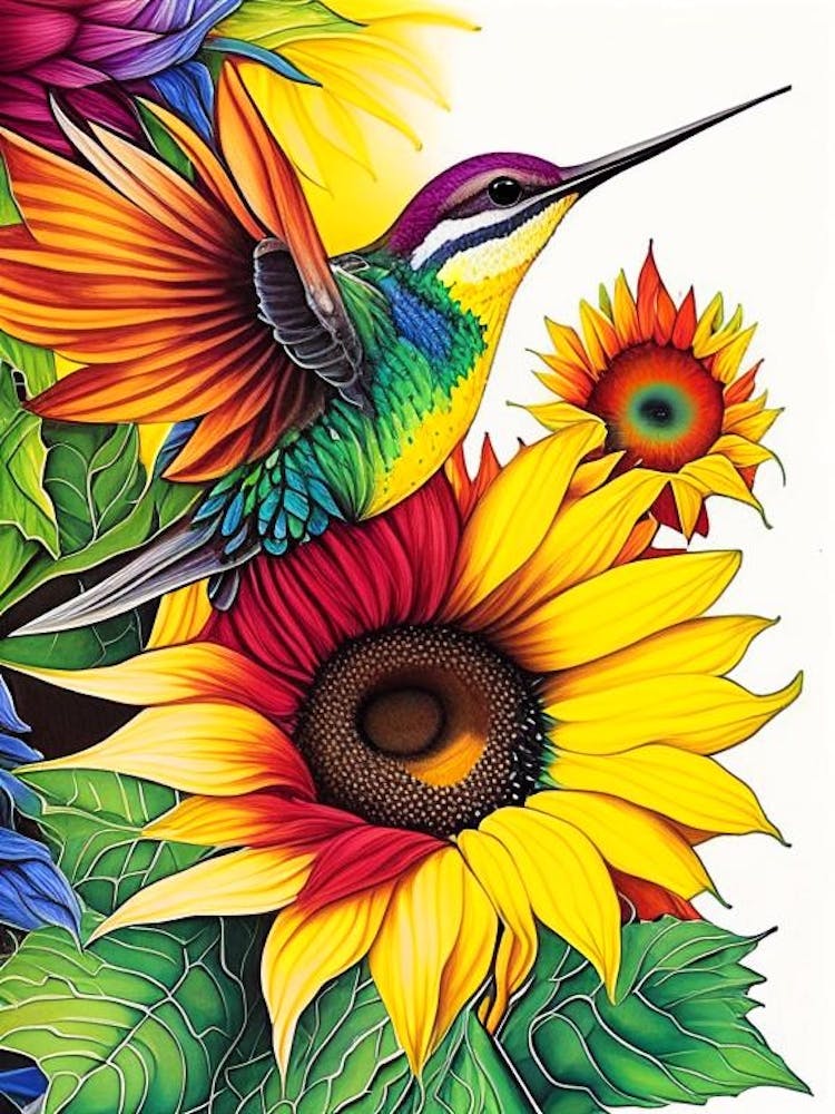 Hummingbird And Sunflower Marker Art