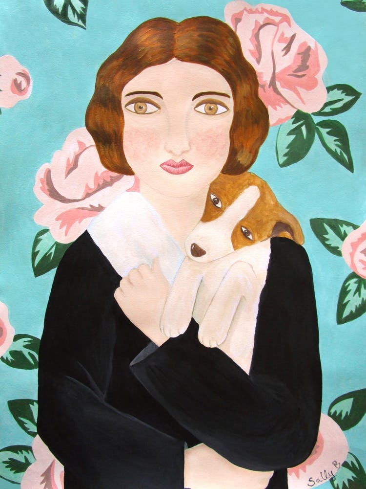 Woman In Black Dress With Jack Russell