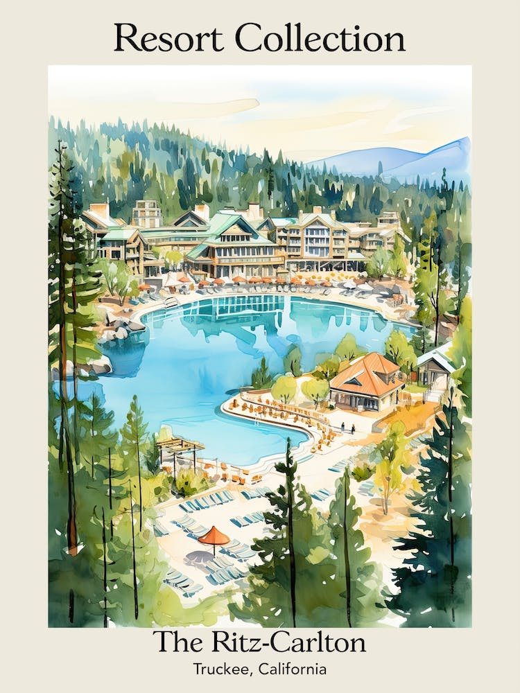 Poster Of The Ritz Carlton, Lake Tahoe   Truckee, California  Resort Collection Storybook Illustration 3