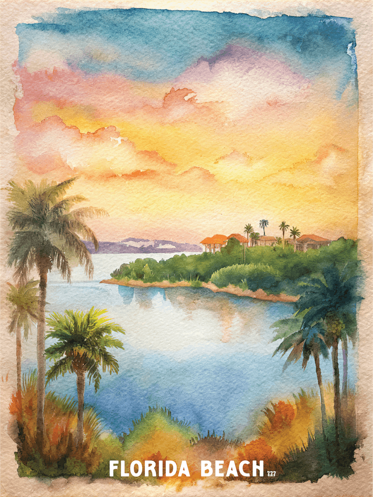 Florida Beach Watercolor Painting