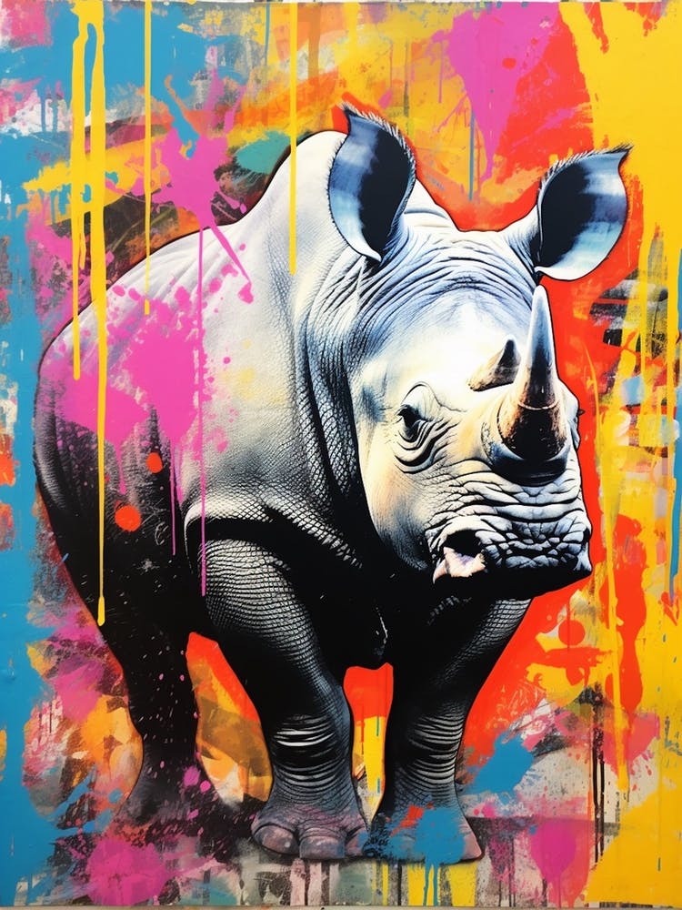 Rhino Colourful Screen Print Inspired 1