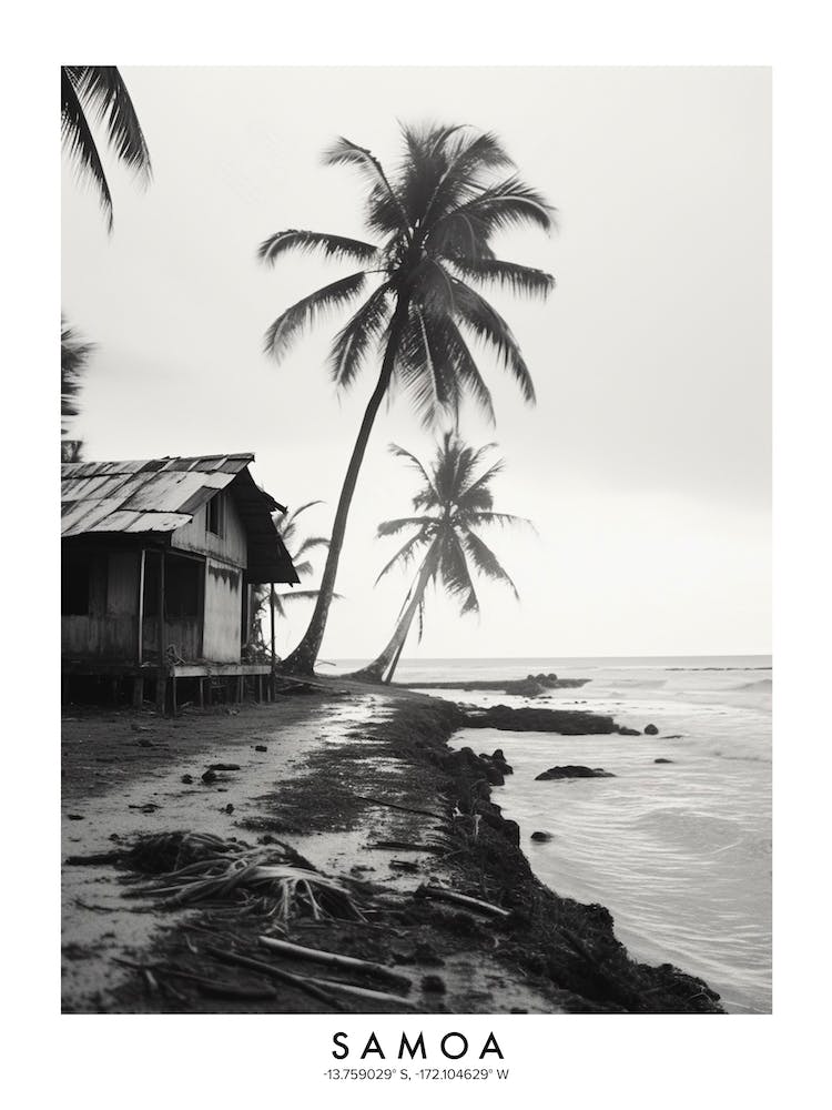 Poster Of Samoa, Black And White Analogue Photograph 3