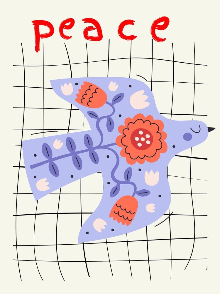 Frieden Folk Vogel auf Gitter Poster