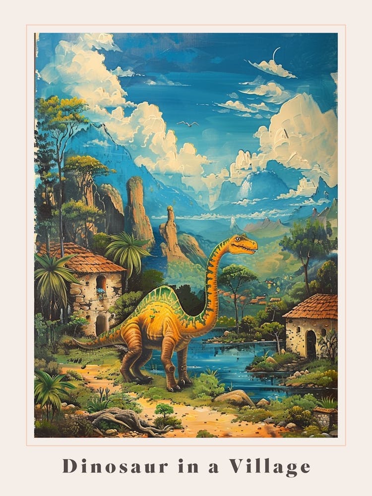 Dinosaur In An Ancient Village Painting 3 Poster