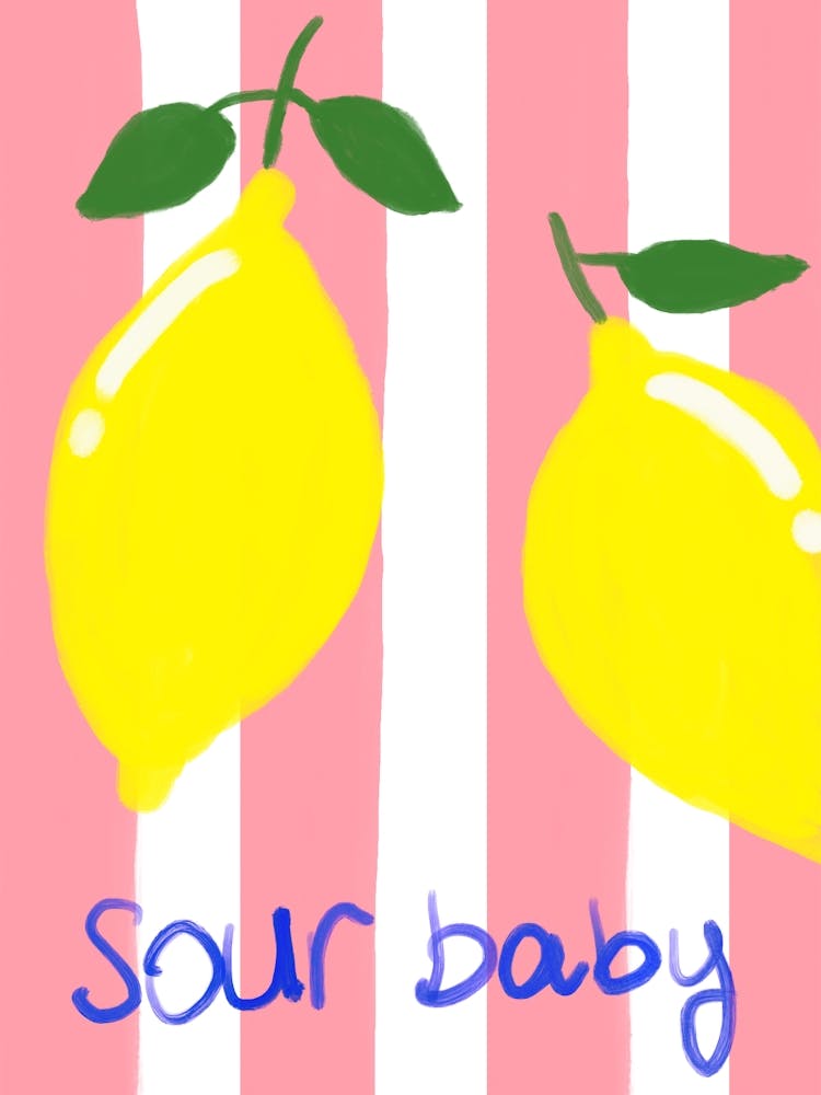 Pink and Yellow Stripes Lemon Typography Poster