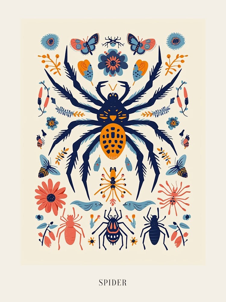 Farbenfrohe Insekten-Illustration Spinne 13 Poster