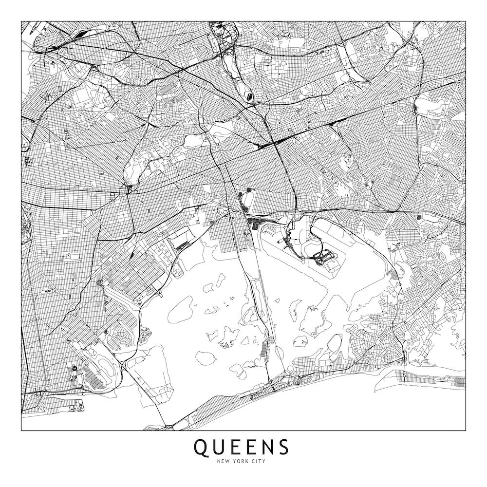 Queens White Map Square