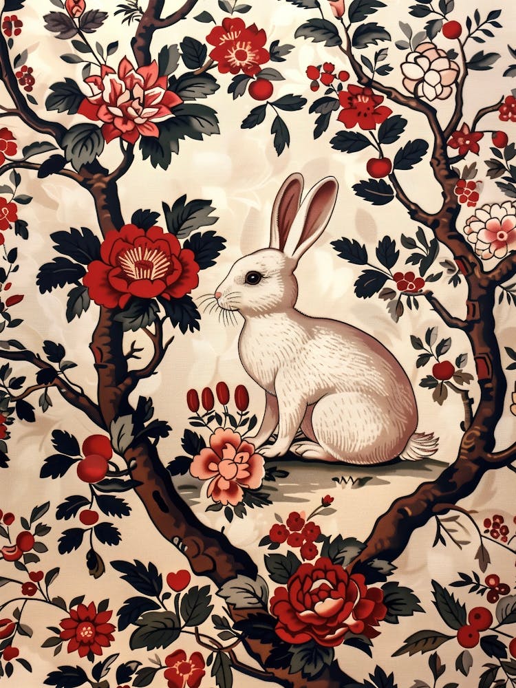 Chinese Lunar Year Of The Rabbit White 2 Full William Morris Style