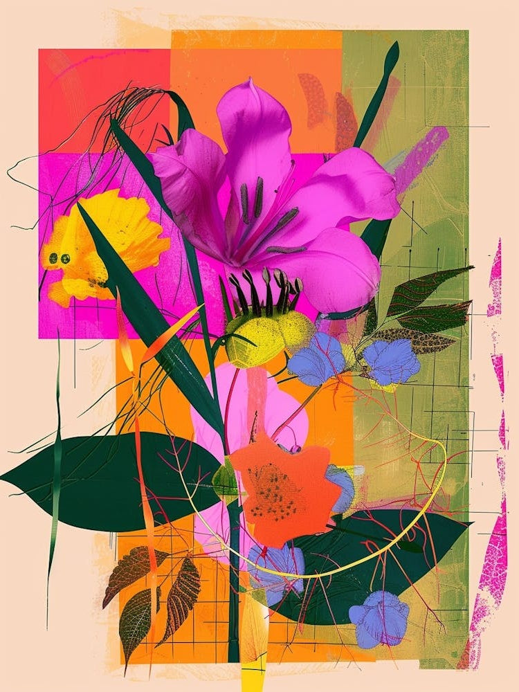 Flax Flower 2 Neon Flower Collage