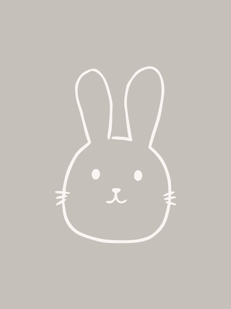 Dessin au Trait de Lapin Simple 2 Blanc & Gris
