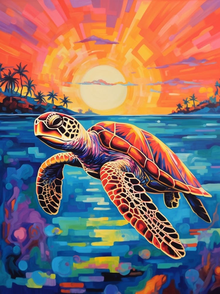 Sea Turtle And The Sunset 2