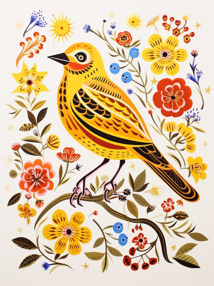 Scandinavian Bird Illustration Yellowhammer 2