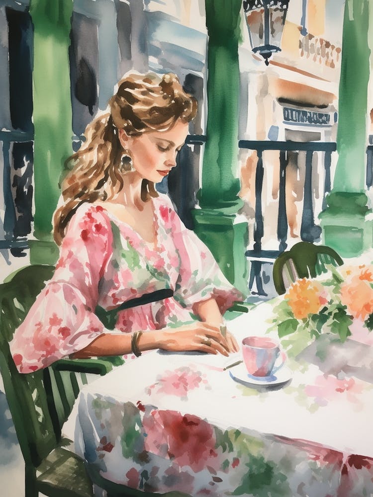 At A Cafe In Granada Spain Watercolour
