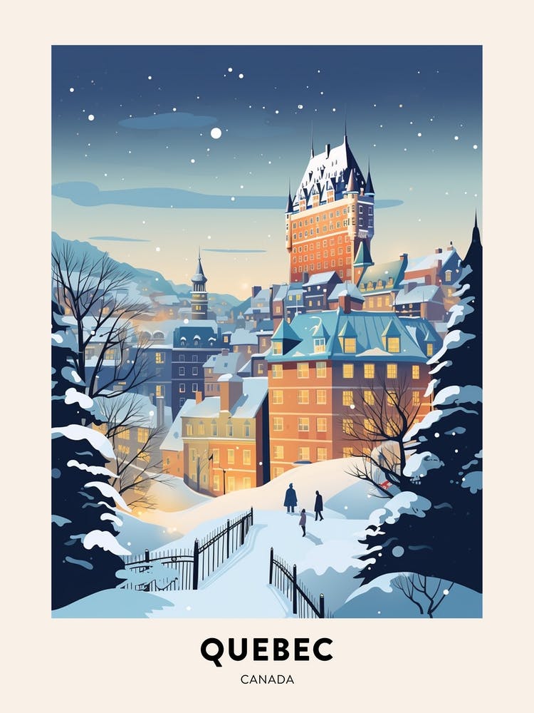Winter Night  Travel Poster Quebec City Canada 2