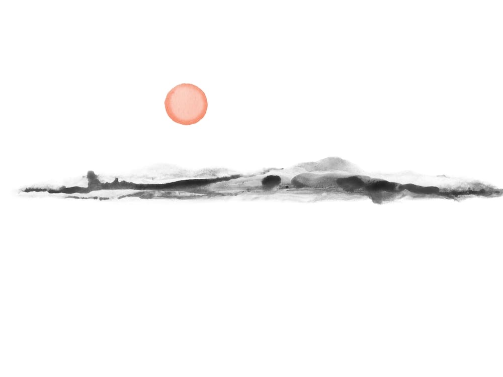 Watercolor Sunset Black And Coral