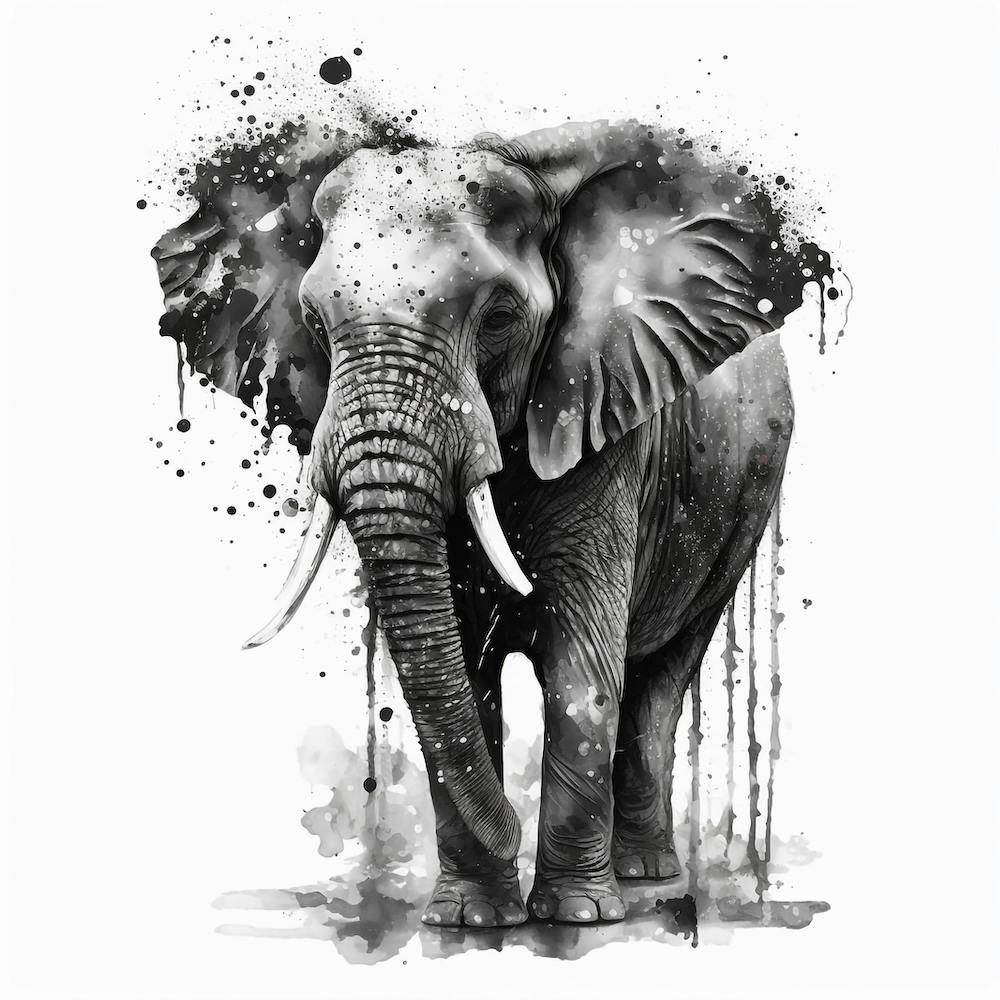 Elephant Black and White Painting