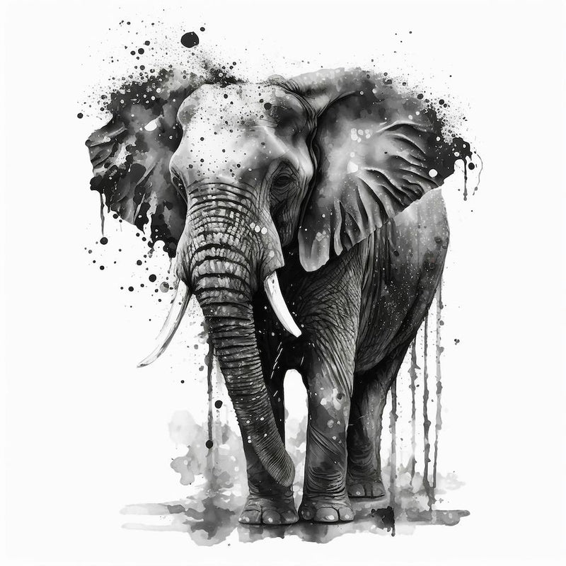 Elephant Black and White Painting