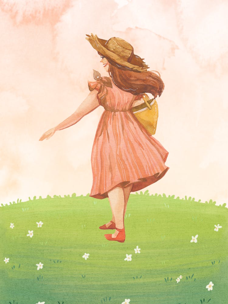 Mid Century Inspired, Girl In Spring