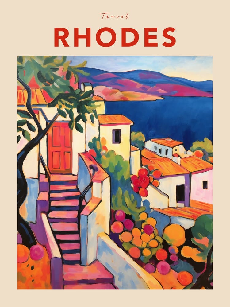 Rhodes Greece 2 Fauvist Travel Poster