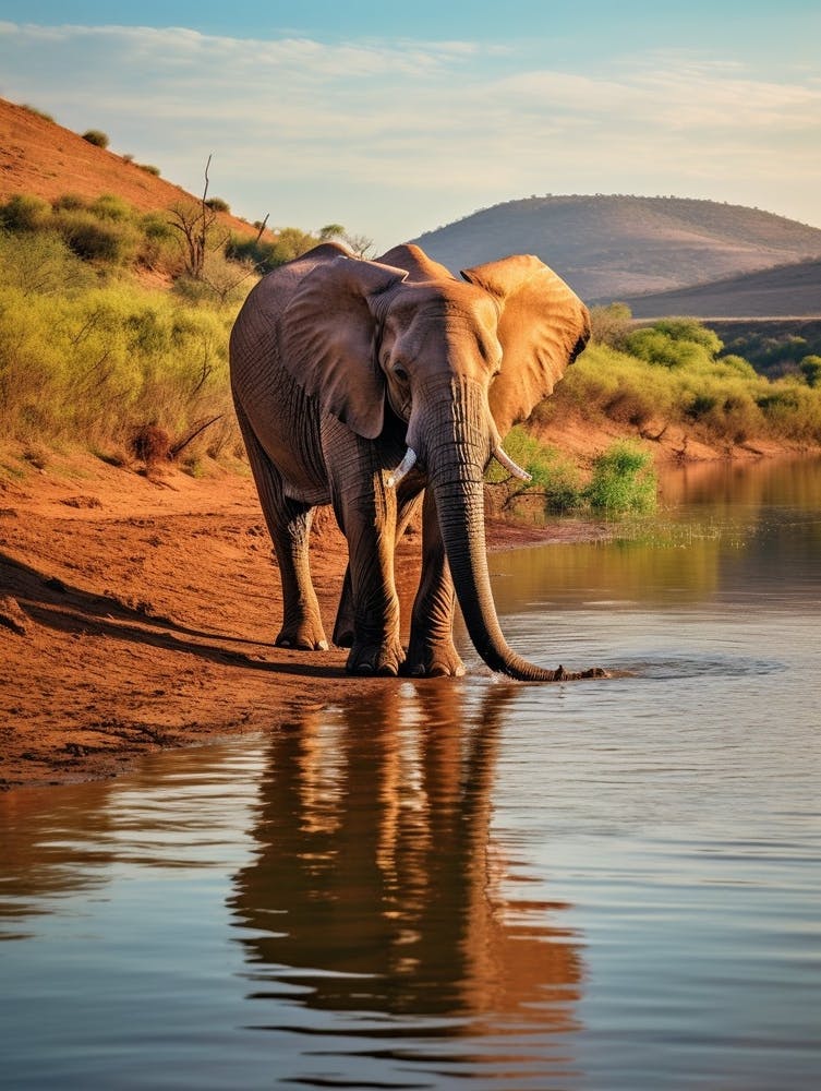 Éléphant d'Afrique Buvant de l'Eau Réaliste 1