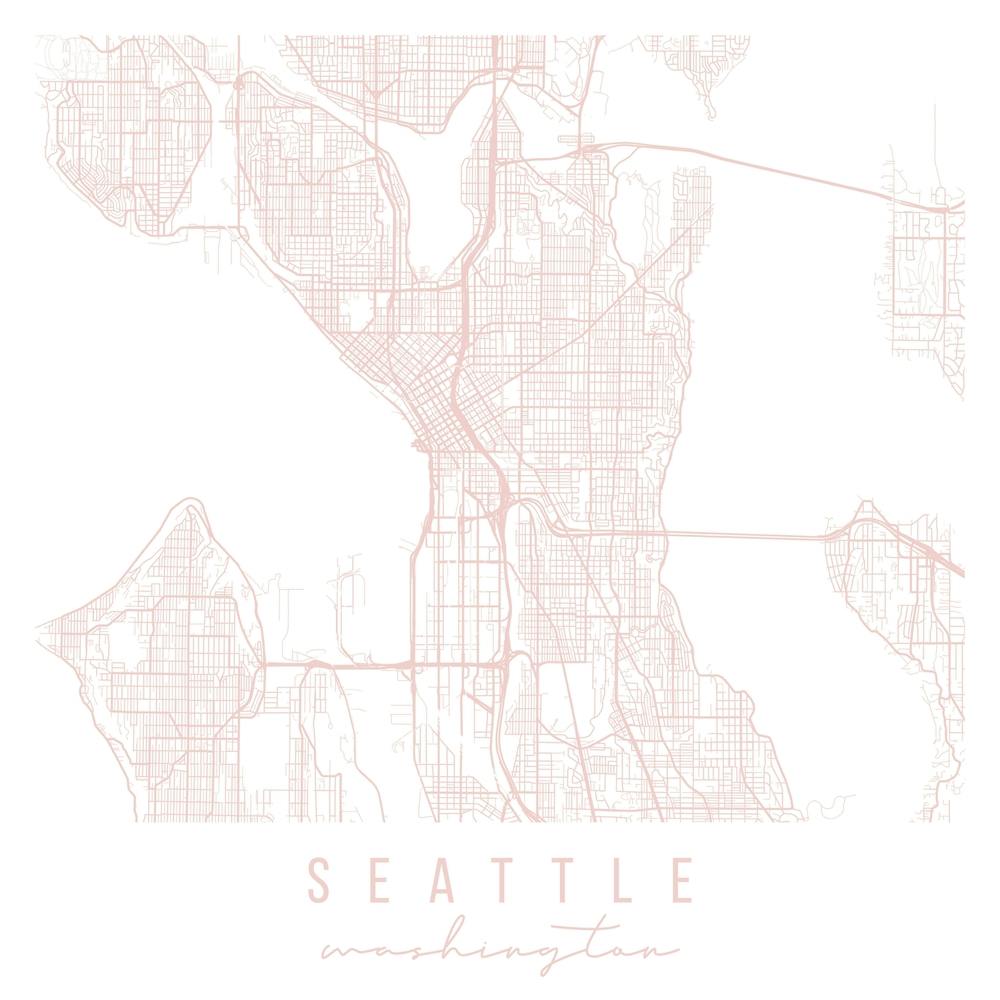Seattle Washington Light Pink Minimal Street Map Square