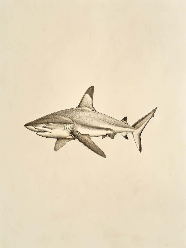 Blacktip Reef Shark  Vintage Illustration 4