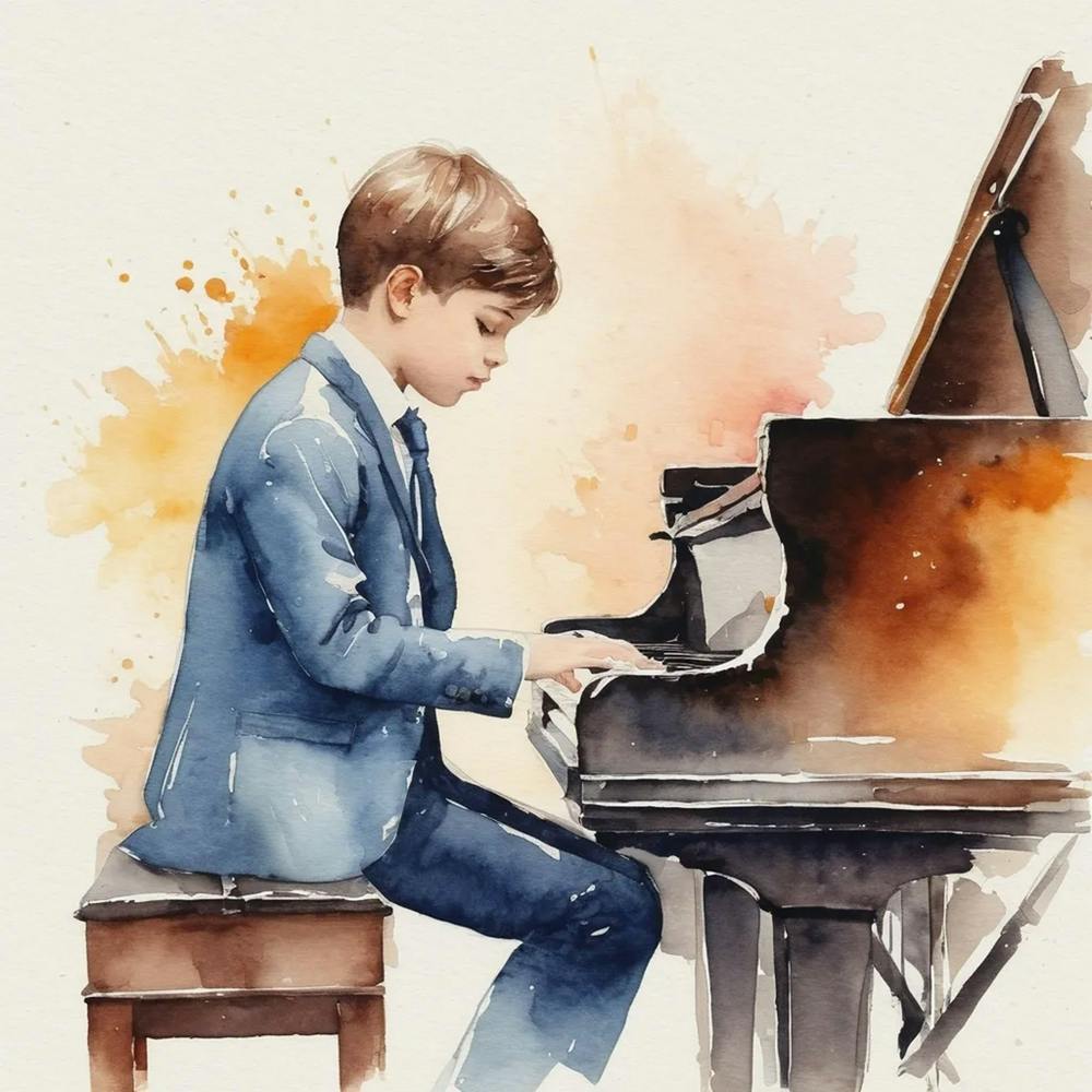 Watercolor Boy Playing The Piano