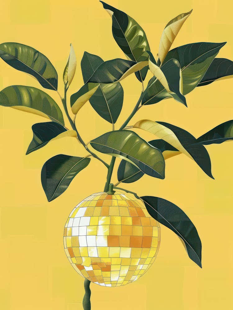 Disco Ball Orange Tree Yellow Green Mosaic Painting Kitchen