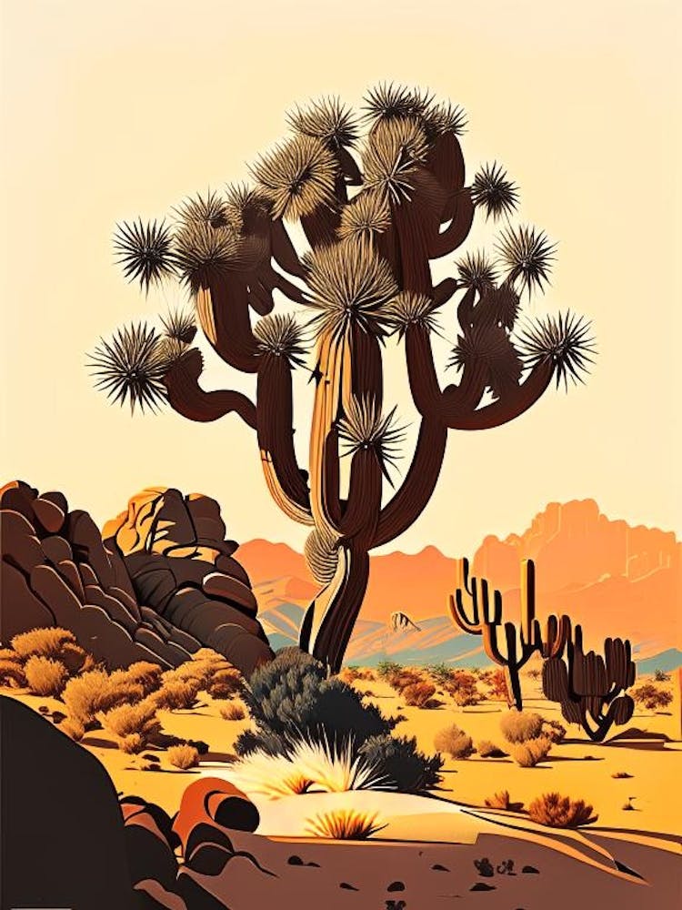 Joshua Tree In Desert Retro Illustration